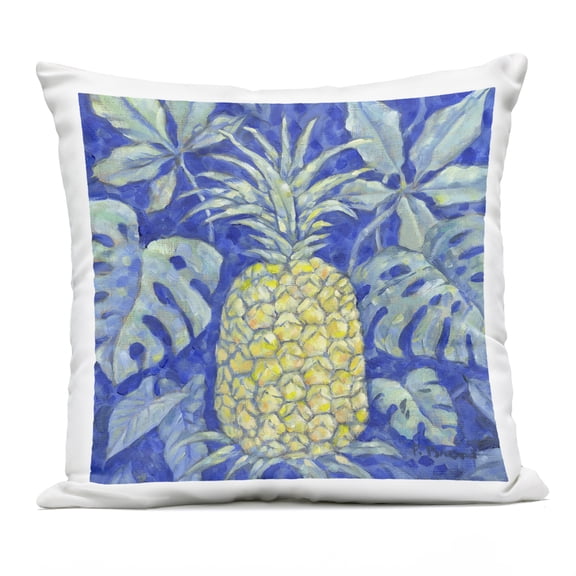 Stupell Industries Tropical Pineapple on Blue Design by Paul Brent Outdoor Printed Pillow