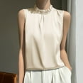 thumbnail image 2 of ABATAB Womens Ice Silk Satin Cami Soft Mock Ruffle Neck Sleeveless Loose Tank Tops Basic Summer Trendy Cami Shirt, 2 of 3