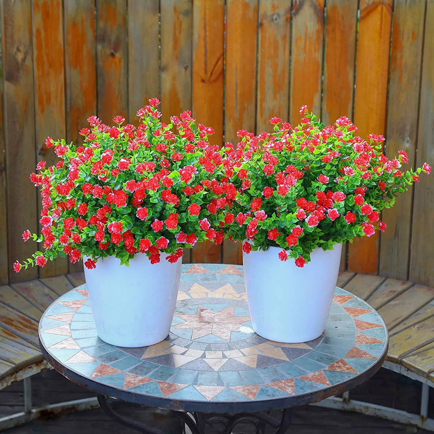 Artificial Plants Outdoor, UV Resistant Faux Outdoor Plastic Greenery Shrubs Plants Hanging Planter Indoor Outside for Porch Home Wedding Garden Decor (Red)
