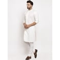 thumbnail image 4 of eloria Men's White Solid Angrakha Thread Work Kurta With Churidar Pyjama, 4 of 6