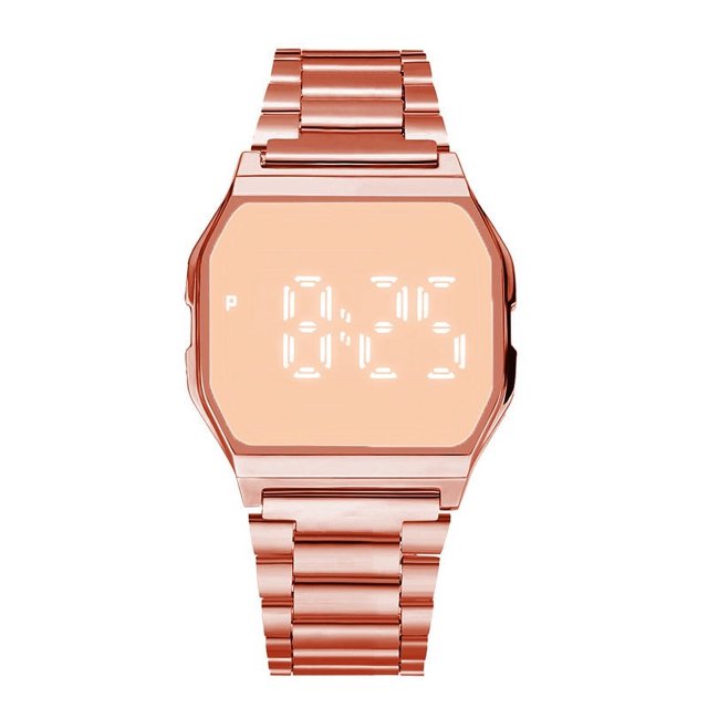 Reloj LED con banda de acero de metal, reloj electrónico cuadrado de moda para estudiantes, reloj táctil para hombres y mujeres