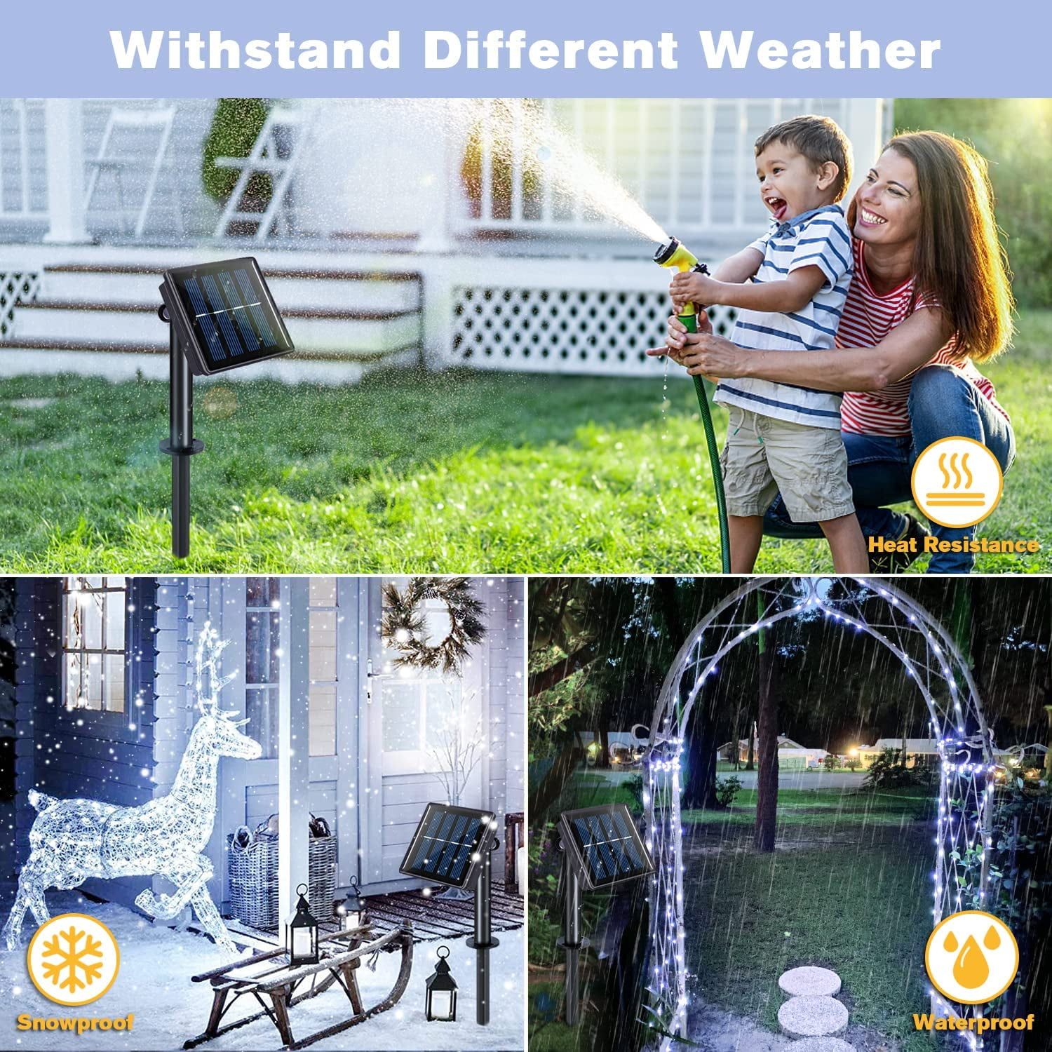 4 Pack 100 LED Solar String Lights for Outside, 33ft White Solar Fairy Lights Outdoor Waterproof, 8 Modes Solar Christmas Lights for Garden Yard Tree Wedding Decorations