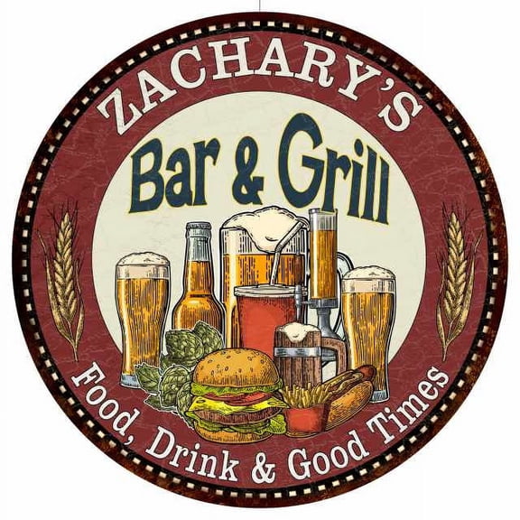 ZACHARY'S Bar and Grill 14" Round Metal Sign Kitchen Wall Decor 100140020457