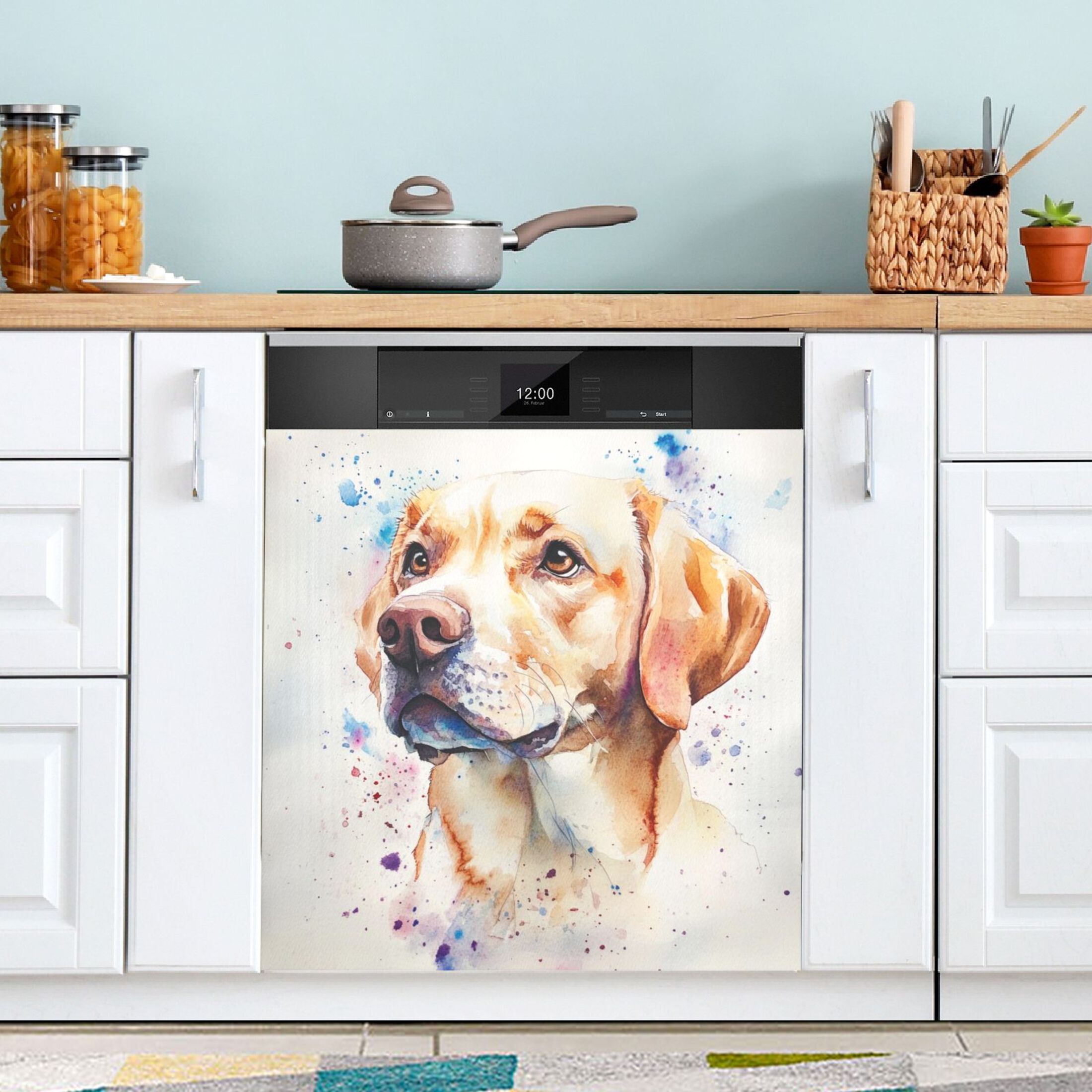 Dishwasher Magnetic Sticker 23x26 Inch Refrigerator Magnetic Sticker Washing Machine Magnetic Sticker Kitchen Panel Magnetic Sticker Home Decor Brown Watercolor Dog