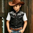 thumbnail image 2 of KHONTS Western Cowboy Shirts for Boys Kids Collared Button down Short Sleeve Tops Summer Vacation Tees,Size 6-15 Years Black XS, 2 of 4