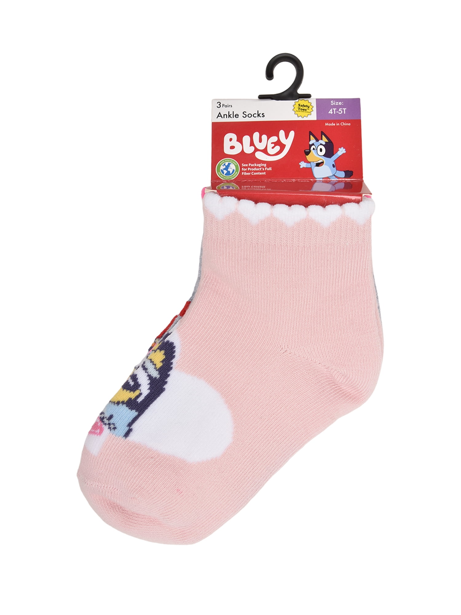 Bluey Unisex Toddler Ankle Valentines Socks, 3-pack, Sizes 12M-5T