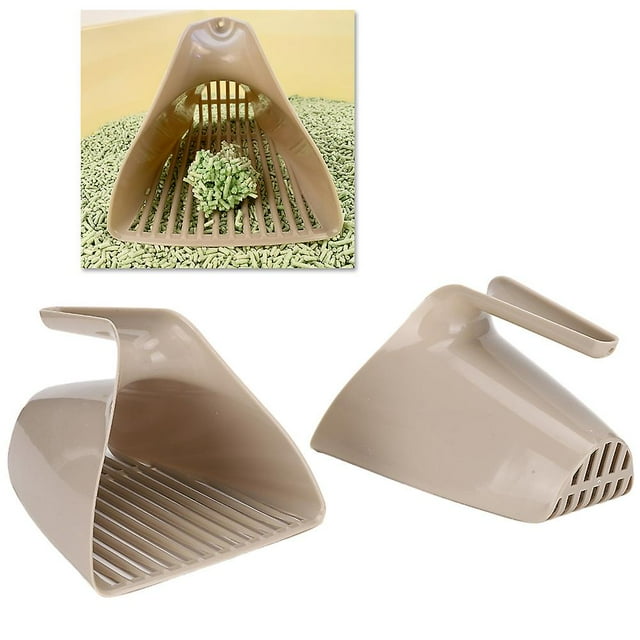 2 Pack Cat Litter Box Scoop Cleaning Tool Cat Toilet Plastic Scoop with Handle Light Brown