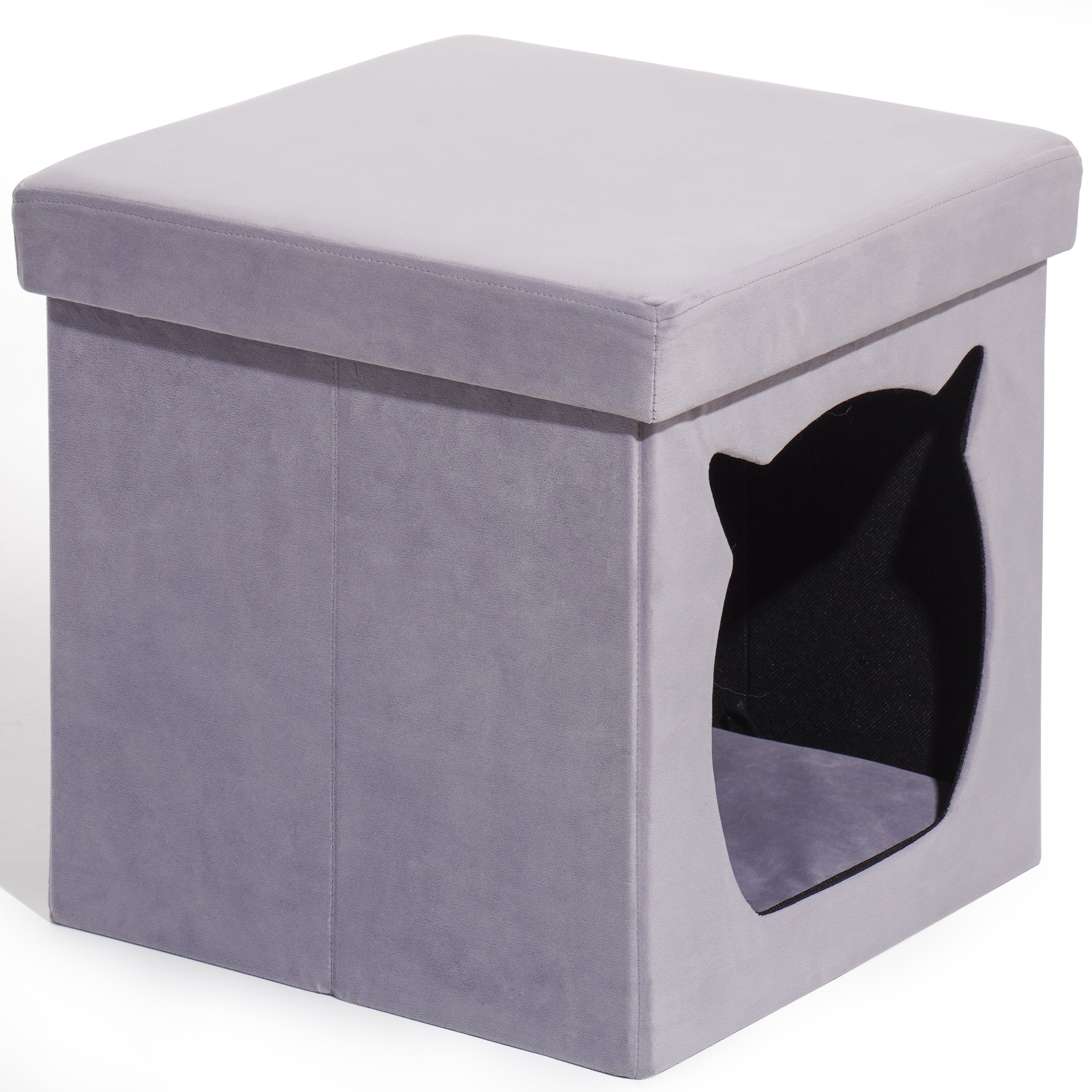 Private Jungle Velvet Collapsible Multipurpose Cat or Small Dog Bed,Footrest Stool with Cushion Top