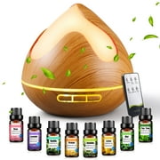 Noahstrong 500ml Essential Oil Diffuser with 8*10ml Essential Oils Set, Woodgrain Aroma Air Humidifier with Remote Control for Large Room Bedroom Home Office, Waterless Auto Shut-Off