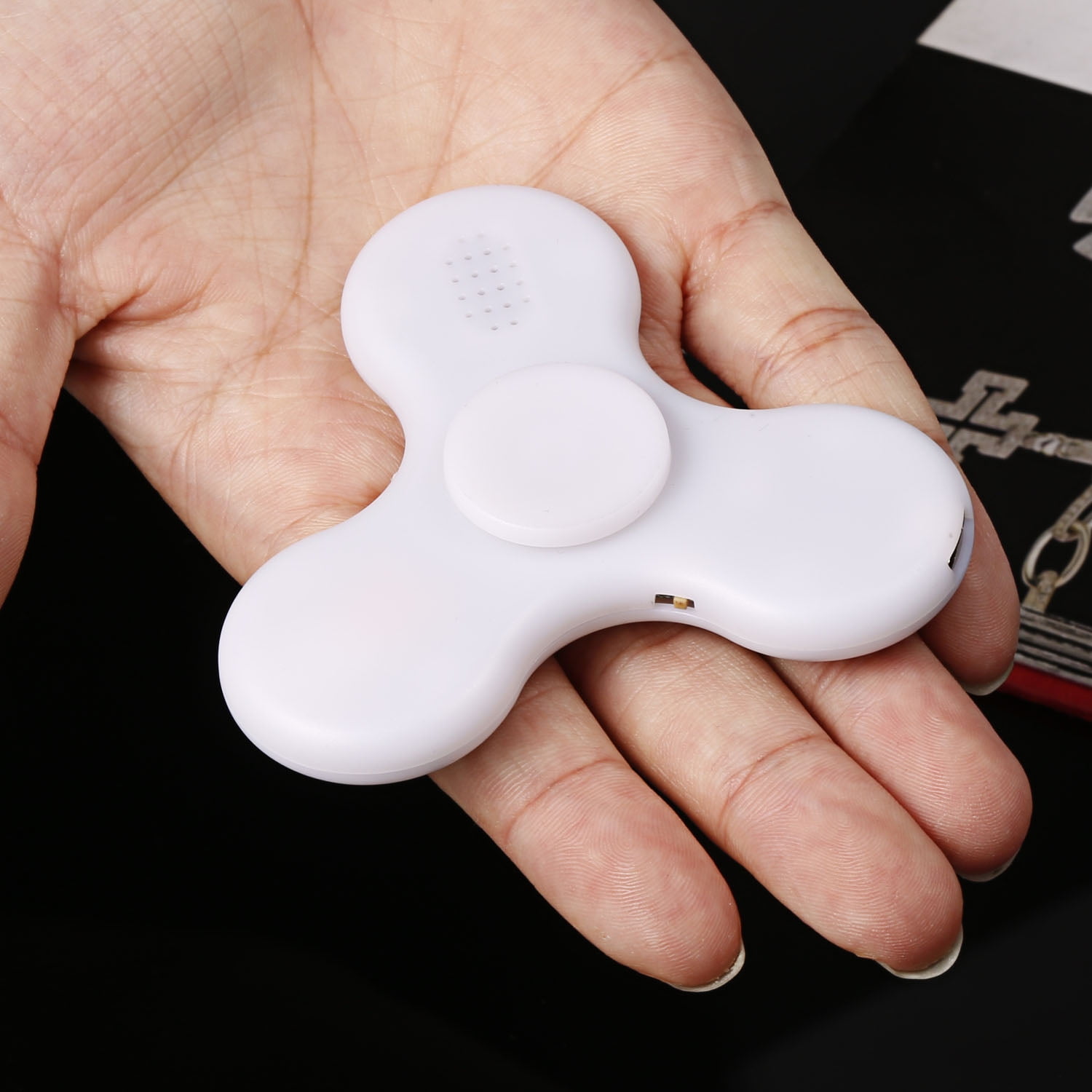 US SELLER 2X~~ Bluetooth Music LED Light Fidget Hand Spinner Tri Finger  White 
