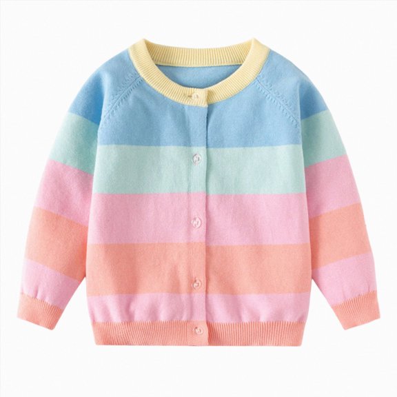 WXFAZCVU Girls Sweater Cardigan Color Block Long Sleeve Knitted Cute Top Casual Outerwear Size 7-8 Years