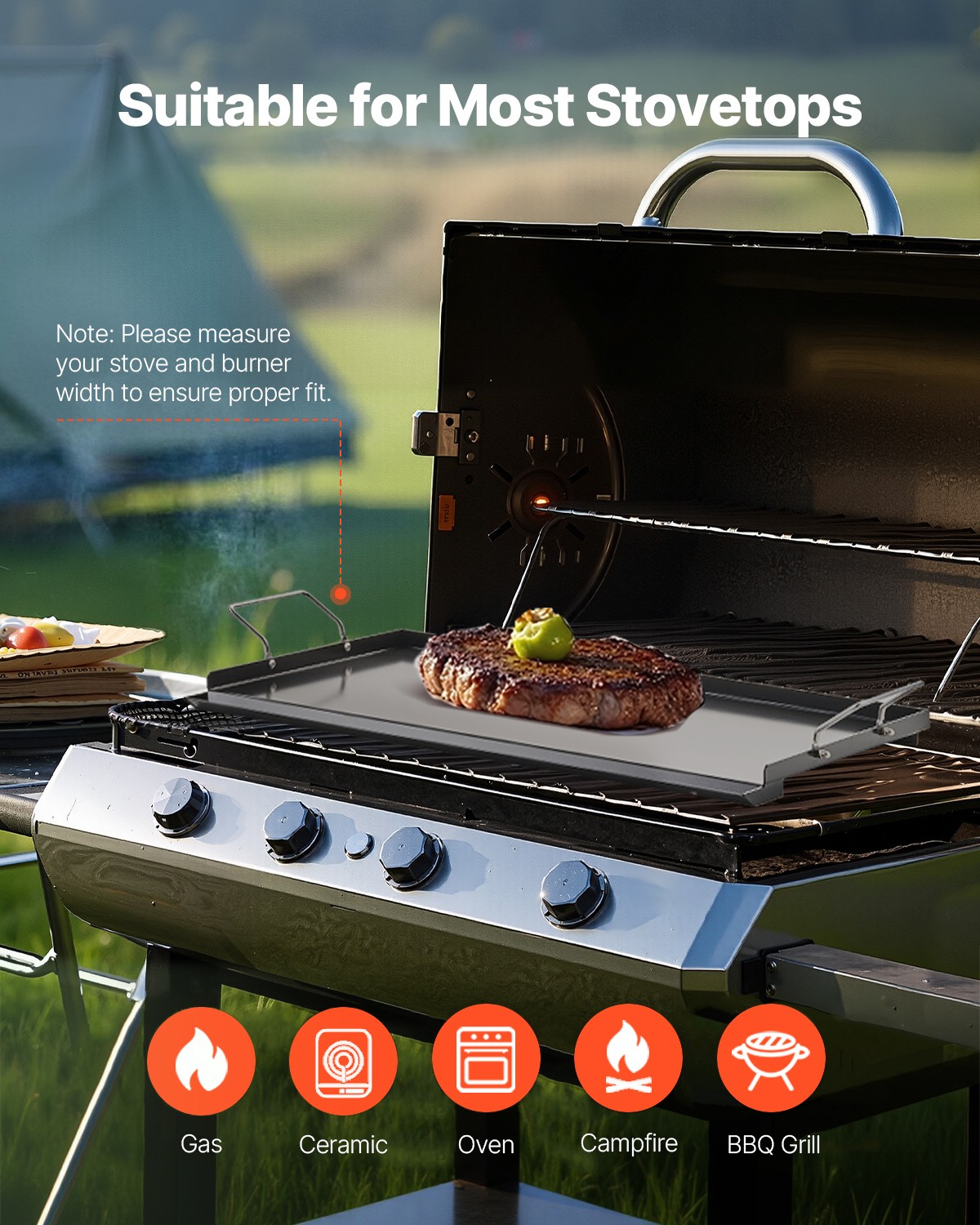 LINJH 24x16 in Flat Top Griddle Carbon Steel Universal BBQ Grill Pan Cookware
