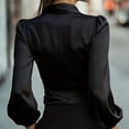 thumbnail image 3 of MORTTIC Women's Elegant Professional V-Neck Satin Long Sleeve Blouse Tie-Waist Top for Work & Commute Black，S, 3 of 4
