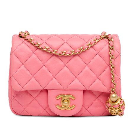 Pre-Owned Authenticated Chanel Mini Square Classic Lambskin Pearl Crush Flap Leather Pink Crossbody Bag Unisex (Good)