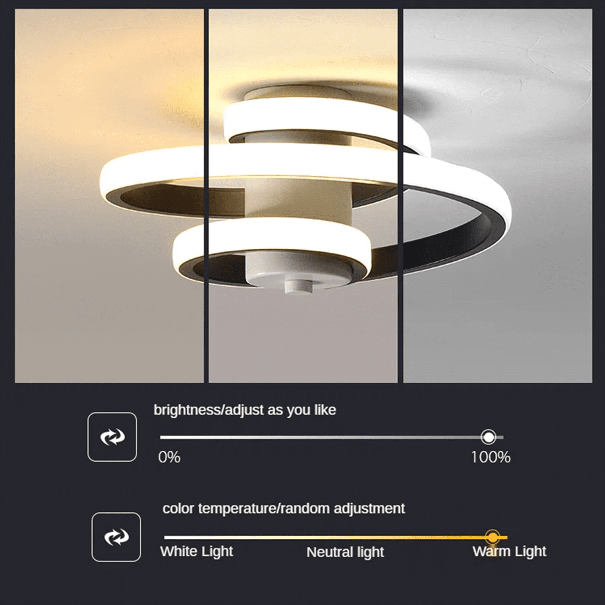 ADISUN Modern Ceiling Light Spiral 3-Color Dimmable Flush Mount Lights with Remote Control Lighting Fixtures for Hallway Aisle, Black