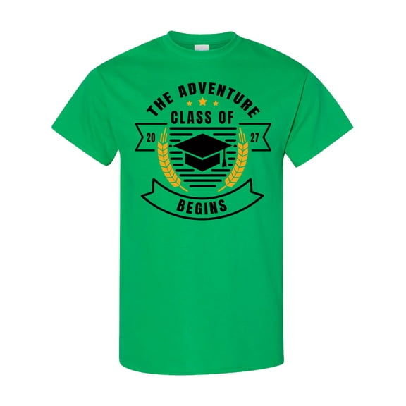 Inktastic Class of 2027 the Adventure Begins with Graduation Cap T-Shirt