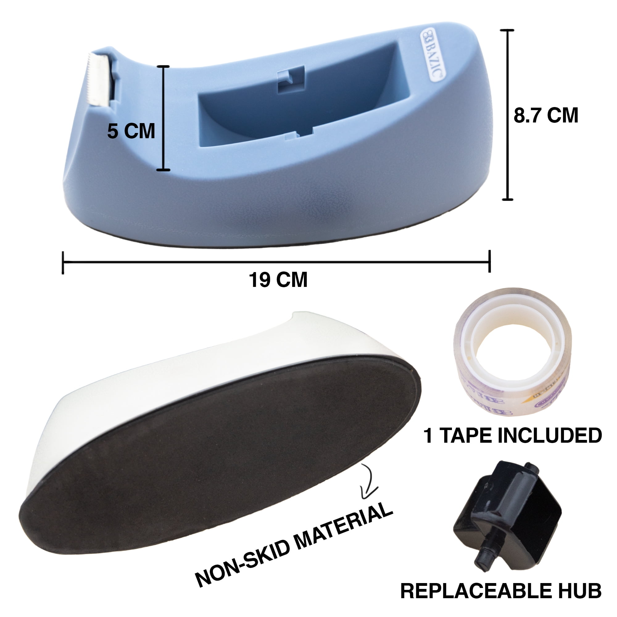 BAZIC Desktop Tape Dispenser w/ Tape Refill 3/4" x 250", 1" Core Non-Skid Base, 4-Pack