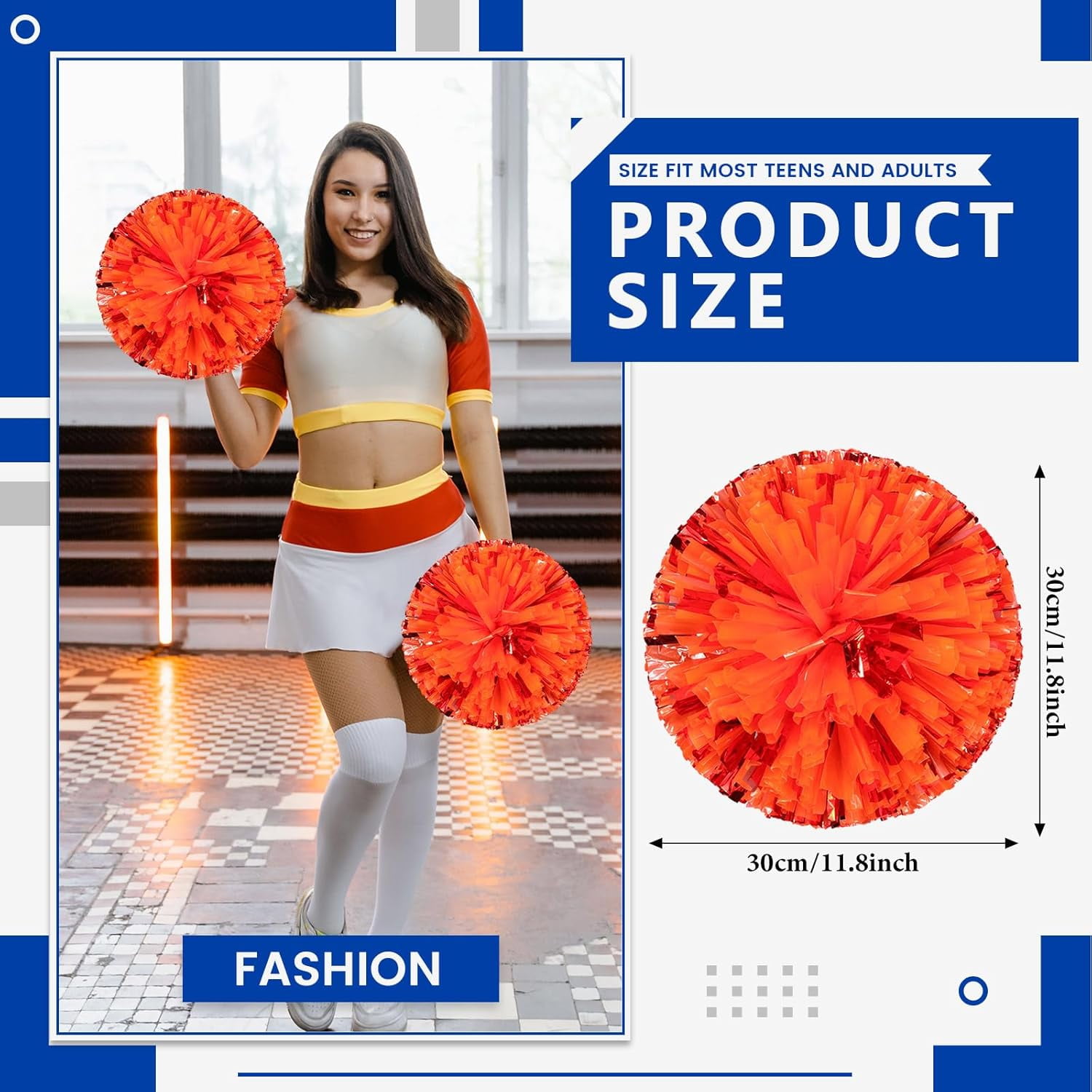 8 PCS Metallic Cheerleading Pom Pom for Team Spirit Sports Dance Cheering Kids Adults-Ring Style
