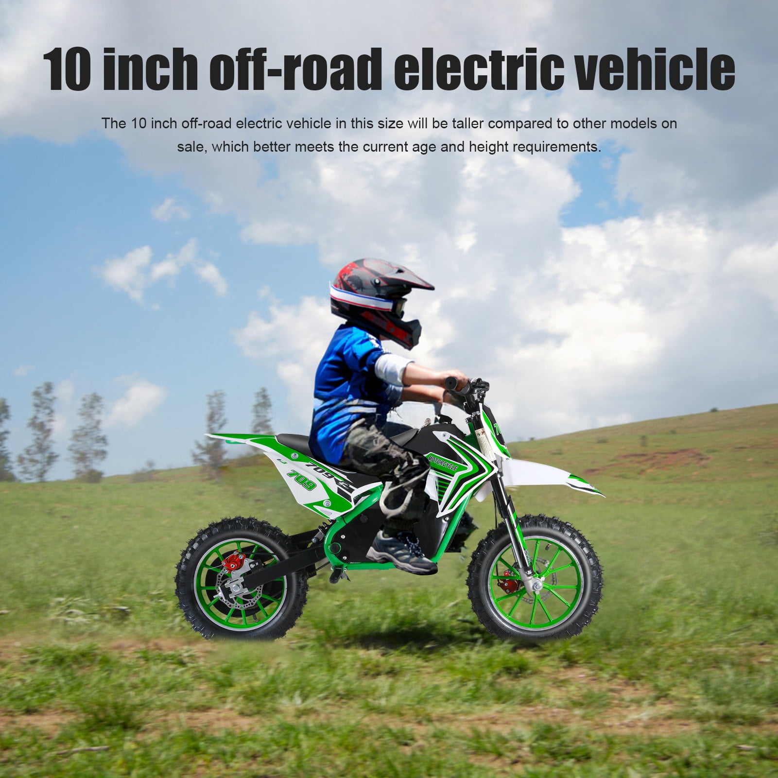 ZNNT Dirt Bike, Rocket Electric Motocross Bike, Off Road Mini Motorcycle, Electric Pocket Motorbike with Mechanical Disc Brakes, 10 Inch Tires