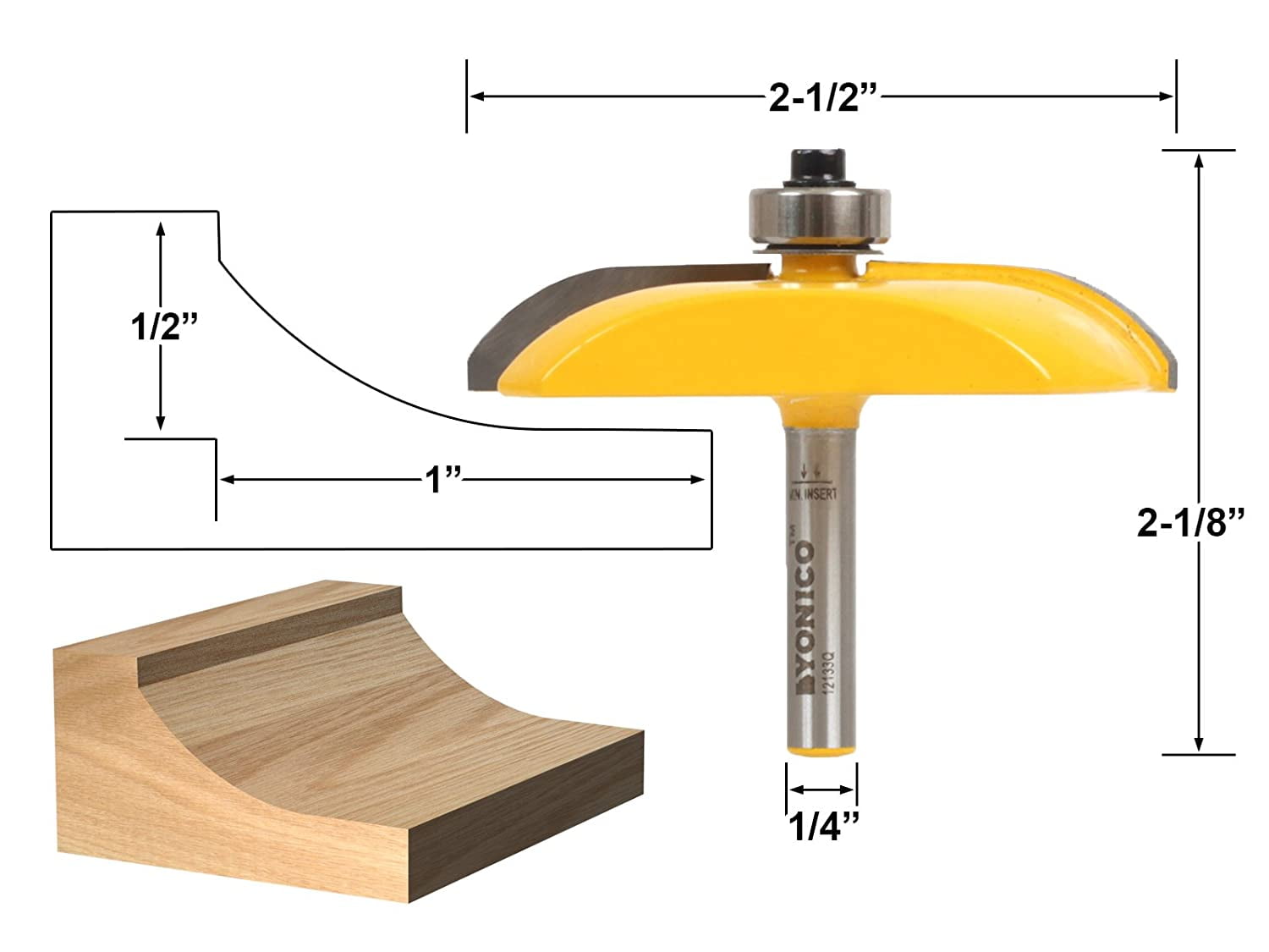 Yonico Raised Panel Router Bit - Carbide - Cove - 1/4" Shank - 12133q