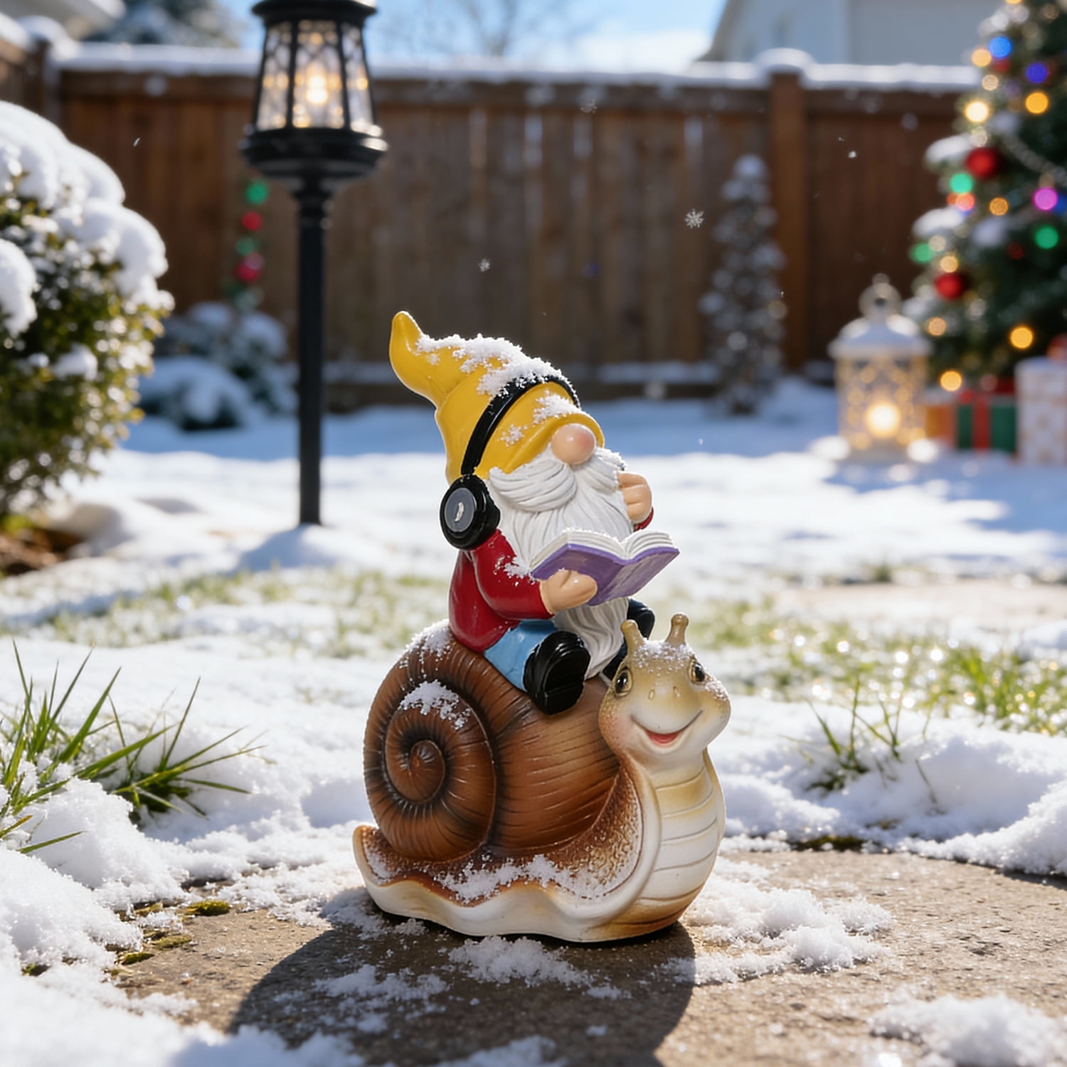 Ferrisland Garden Gnomes Snail Outdoor Figurines with Solar Lights, 10.4 inches Resin Solar Gnomes Decoration Yard Outdoor Garden, Patio Yard Lawn Birthday Housewarming Mother's Day（Gnome on Snail）