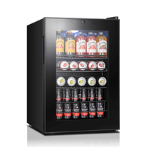 Yeego 85 Cans Beverage Refrigerator, Freestanding Beverage Cooler with Glass Door for Home/Office/Bar, Black