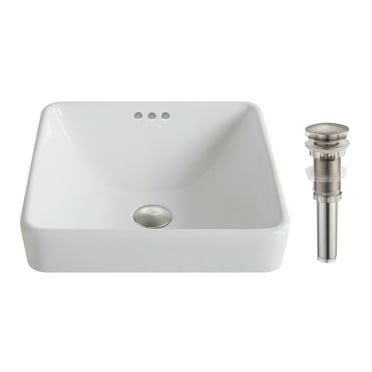 Kraus Elavo Series Square Ceramic Semi Recessed Bathroom Sink In White With Overflow And Pop Up Drain Oil Rubbed Bronze Com - Elavo Square Drop In Bathroom Sink With Overflow
