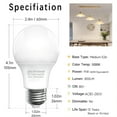 thumbnail image 2 of 6-Pack Light Bulbs 60 Watt, Daylight White 5000K, A19 E26 LED Bulbs, Non-Dimmable, 2 of 6