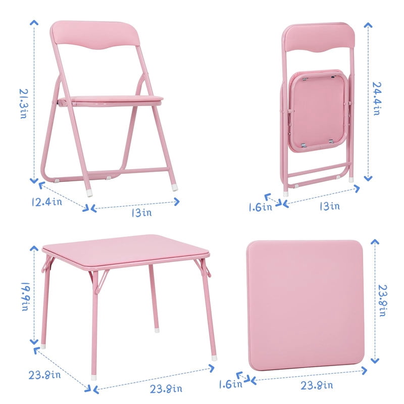 TROPOW Kids Folding Table and Chairs Set of 4, 5-Piece Children's Activity Table Set with Padded Vinyl Cushion, Toddler Table Set for Playroom, Nursery, Bedroom