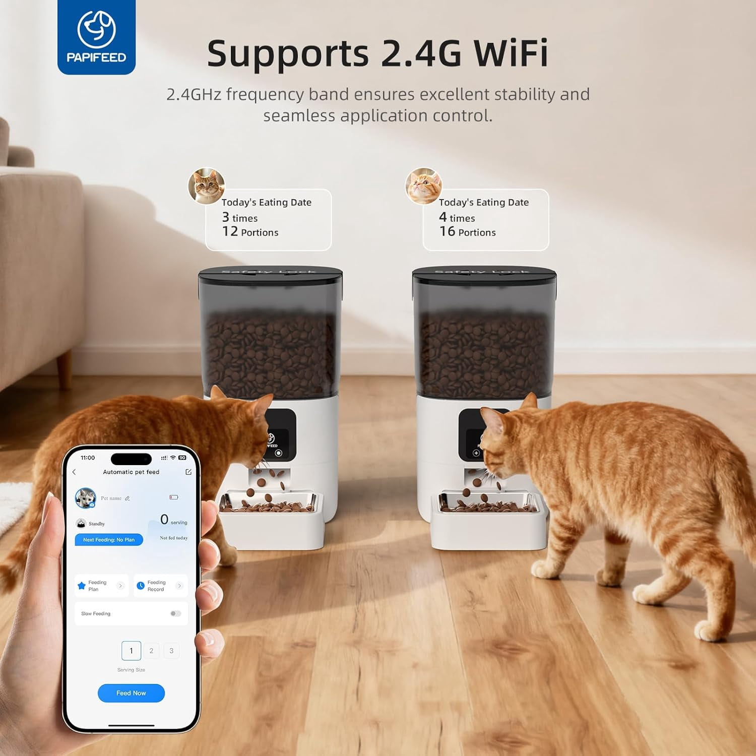 Smart Automatic Cat Feeder with WiFi APP Control, Stainless Steel Bowl, 6L/25 Cup Capacity for Dog and Cat