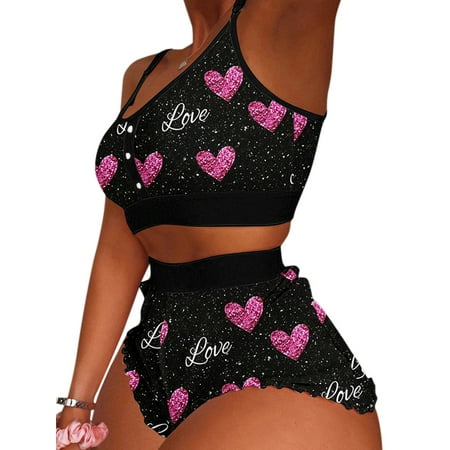 

Voguele Women Lounge Set Cami Top And Shorts Sleepwear Scoop Neck Nightwear Summer Pajamas Sets Casual Pink XL