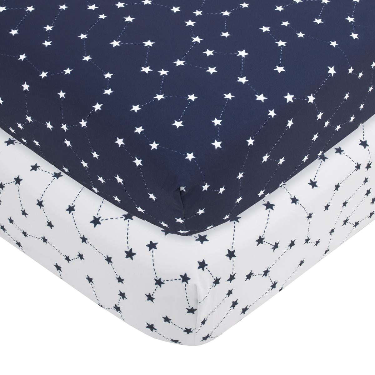 MoDRN Celestial Stars 2Piece Fitted Crib Sheet Set, Navy and White