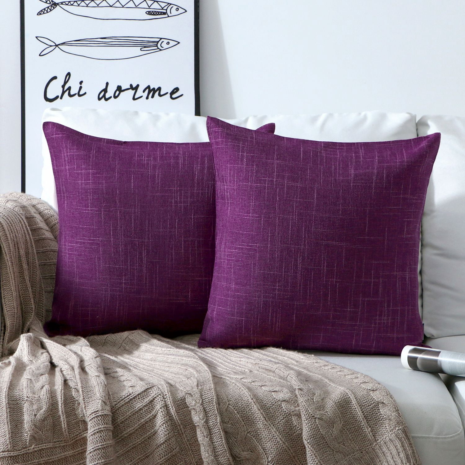 Phantoscope Soft Textured Linen-Look Decorative Throw Pillow, 18 x 18 in, Dark Purple, 1 Pack