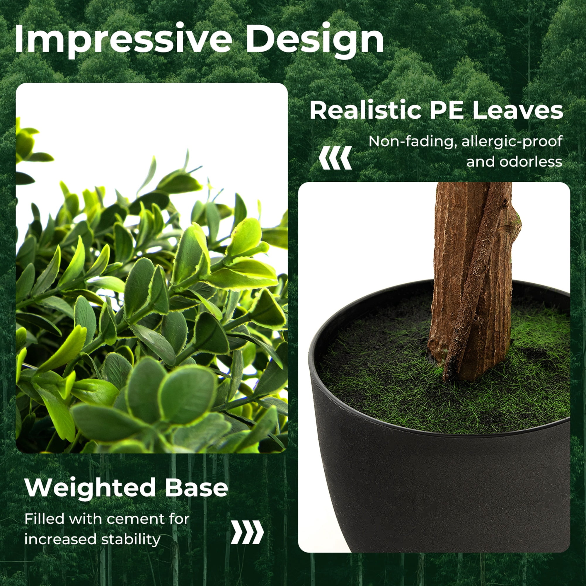 Gymax 40'' Artificial Boxwood Topiary Ball Tree Faux Plant Fake Plant for Decoration
