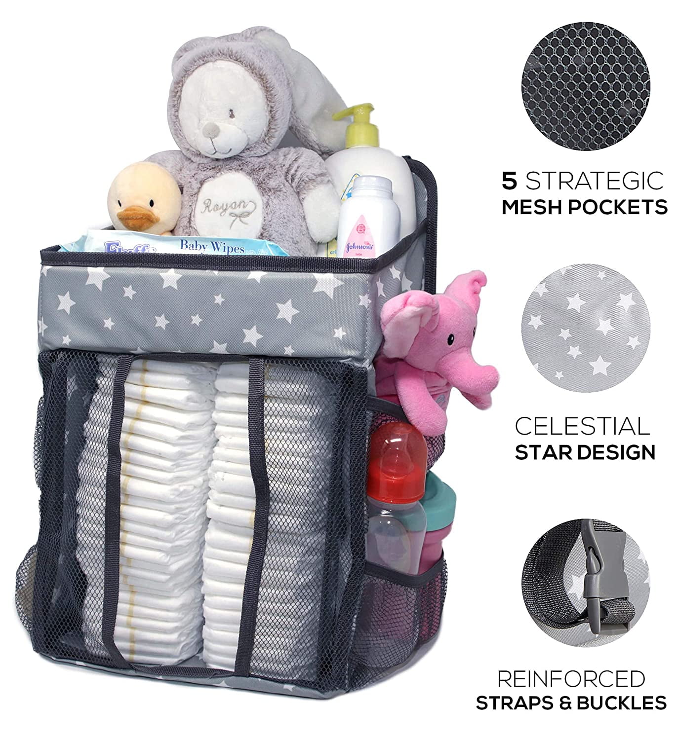 Hanging Diaper Caddy Nursery Organizer Baby Organization Storage For Infants Toddlers Organize The Room Instantly Hang On Crib Drawer Changing Table Or Dresser Star Design Hanging Diaper Caddy Nursery