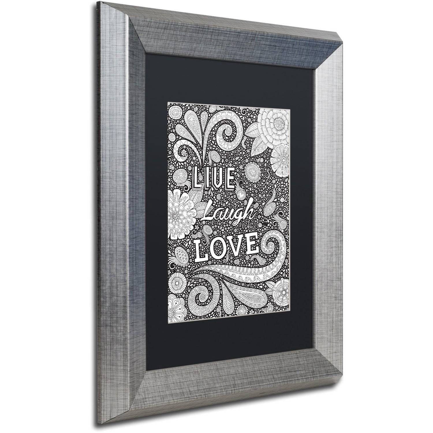 Trademark Fine Art "Live Laugh Love Black" Canvas Art by Hello Angel, Black Matte, Silver Frame