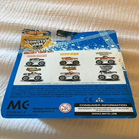 6 Holiday Edition Hot Wheels Monster Jams with Snow Tires/Tasmania Devil/Ironman/Grave Digger/Stone Crusher/ Captains Curse/New Blue Grave Digger
