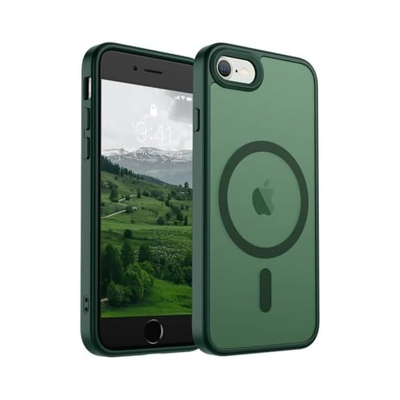 Magnetic for iPhone SE Case 2022 (3rd)/2020 (2nd), iPhone 8 Case (Compatible with MagSafe) (Military Grade Drop Protection) Slim Translucent Matte Phone Case, Forest Green