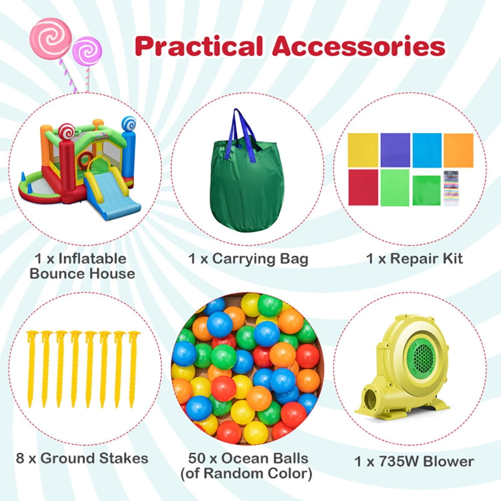 Aimee Lii Candy Land Theme Kids Inflatable Bounce House with 735W Air Blower, Playhouse for Kids Outdoor Aimee Lii Candy Land Theme Kids Inflatable Bounce House with 735W Air Blower, Playhouse for Kids Outdoor