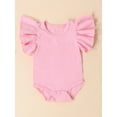thumbnail image 2 of Canrulo Pure Cotton Newborn Infant Baby Girl Solid Ruffle Romper Bodysuit Jumpsuit Summer Clothes Pink 3-6 Months, 2 of 8