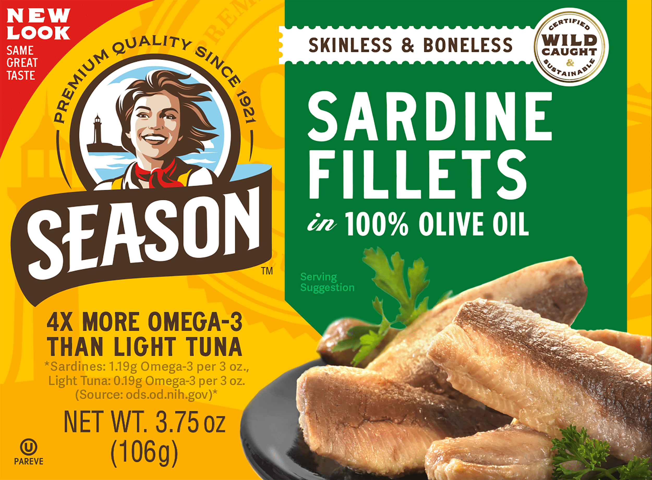 (12 pack) Season Sardines in Pure Olive Oil, 3.75 oz Can