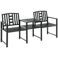 thumbnail image 1 of Outsunny Steel Garden Bench w/ Middle Table, Umbrella Hole, Double Seat for Outdoor, Patio, Backyard  Weather-Resistant Frame, Black, 1 of 10