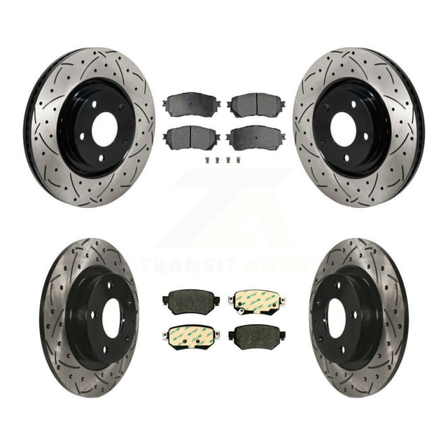 Transit Auto Front Rear Coated Drilled Slotted Disc Brake Rotors and Semi-Metallic Pads Kit for Car 2021 Mazda 6 Turbocharged KDF-101332
