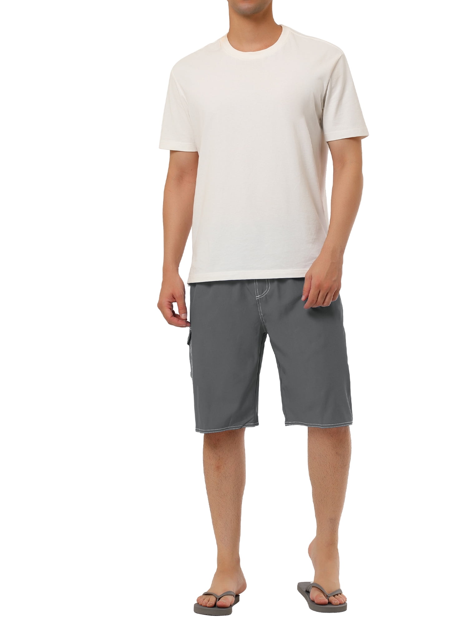 Unique Bargains Men's Summer Casual Drawstring Elastic Waist Solid Beach Board Shorts Gray 36