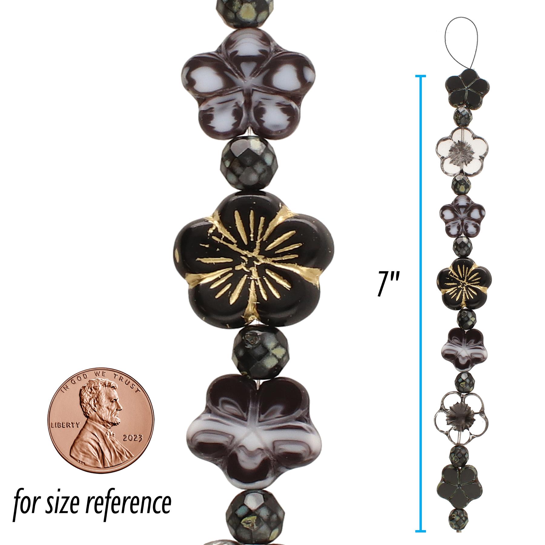 The Beadsmith Czech Glass Strands – Pressed & Table Cut Beads – 6 x 7-Inch Strands, 14 Beads Per Strand – Black Tea Mix – for Jewelry Making, Decorations & DIY Crafts