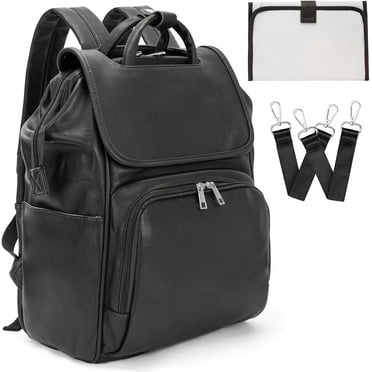 LEQUEEN  PU Leather Diaper Bag Women Backpack Purse, Mommy Travel Diaper Bag for Baby with Changing Pad Stroller Hooks (Black)