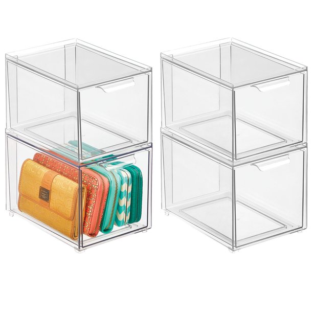 mDesign Plastic Stackable Closet Storage with Pull Out Bin Organizer