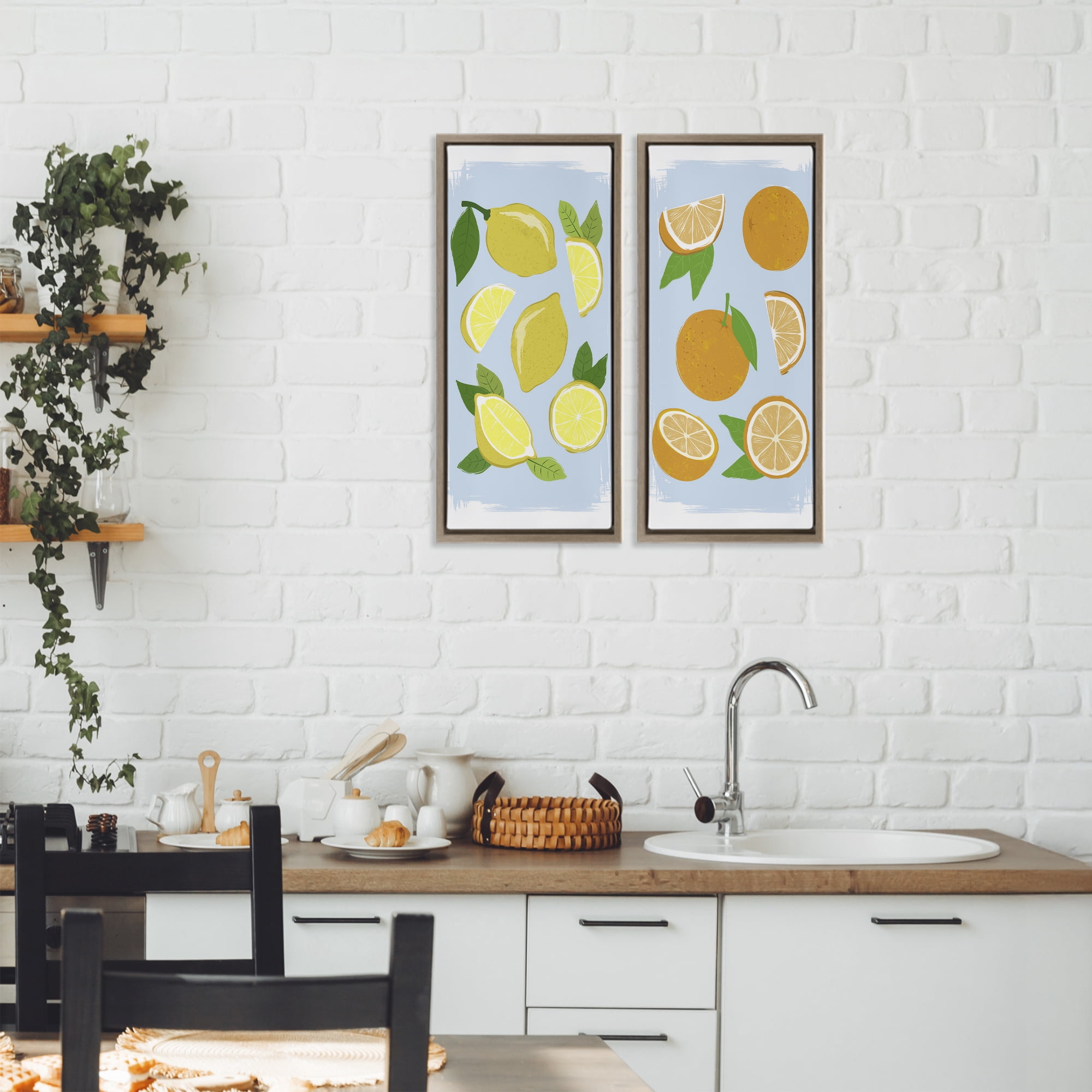 Stupell Industries Pastel Summer Citrus Fruits 2 Piece Brown Framed Floater Canvas Set, design by Martina Pavlova