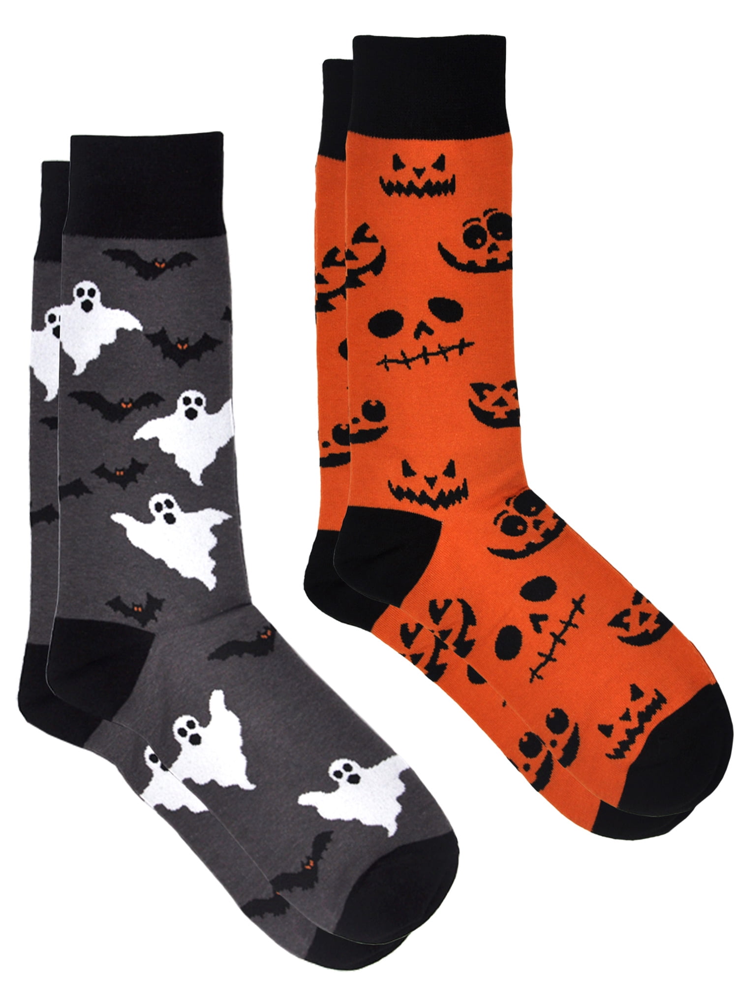 Men's Halloween Socks Jack O'Lanterns & Bats Ghosts 2Pairs Size 1013