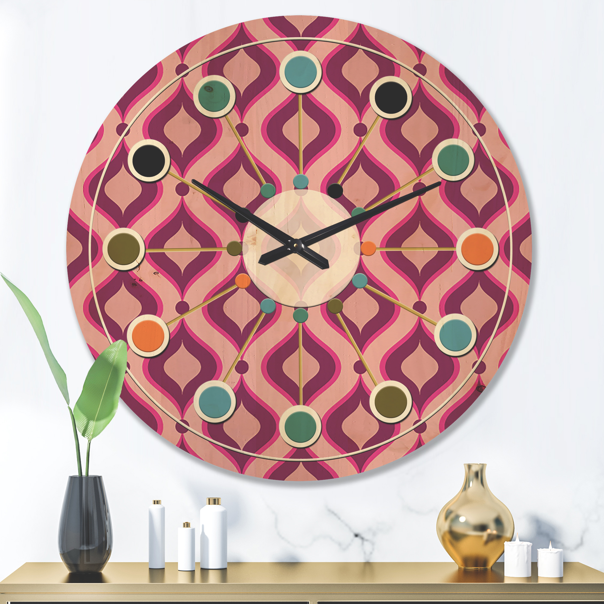 Designart 'Abstract Retro Geometrical Design Pattern IV' Mid-Century Modern Wood Wall Clock
